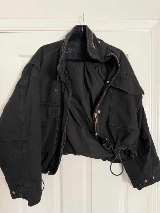 All Saints Jackets & Blazers - All Saints Black Cropped Bomber Jacket with Gold Hardware